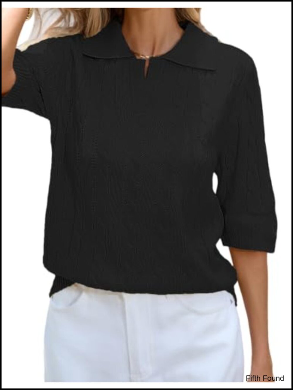 Cable Knit Polo Pullover Sweater Short Sleeve Women's Top